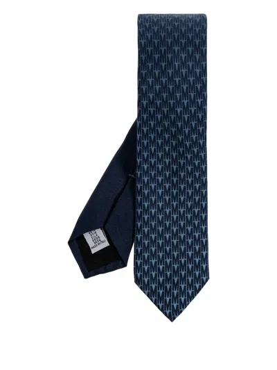 Moschino Pattern Silk Tie In Blue