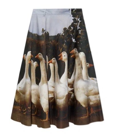 MOSCHINO MOSCHINO GRAPHIC PRINTED FLARED MIDI SKIRT