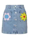 Moschino Denim Skirt With Belt Loops And Floral Applique In Light Blue