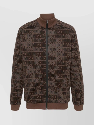 Moschino Patterned Jersey Crewneck Sweater In Brown