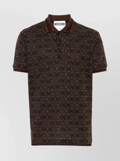 Moschino Patterned Jersey Polo Shirt In Black