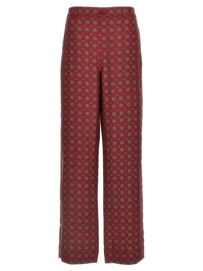 Moschino Geometric Silk Jacquard Trousers In Red
