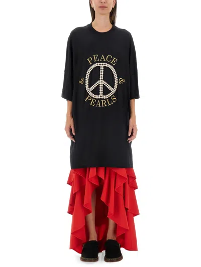 Moschino Peace & Pearls Cotton Interlock Dress In Black