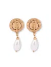 Moschino Peace And Pearls Drop Earrings In Gold