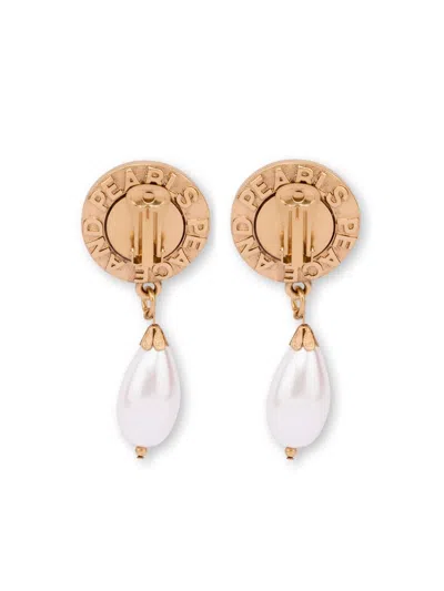 Moschino Peace And Pearls Drop Earrings In Gold