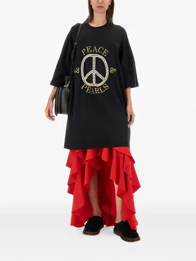 Moschino Couture Peace & Pearls Cotton Interlock Dress In Black