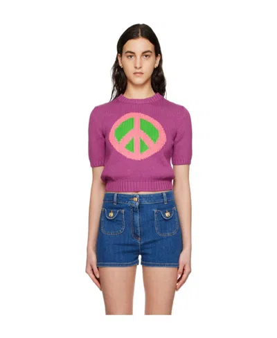 Moschino Peace Short-sleeved Sweater In Pink