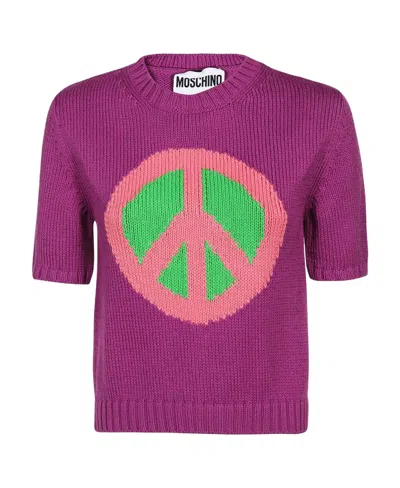 Moschino Peace Short-sleeve Sweater In Violet Multi
