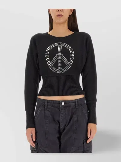 Moschino Peace Symbol Embellished Knitwear With Long Sleeves In Black