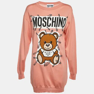 Pre-owned Moschino Peach This Is Not A  Toy Intarsia Knit Sweater M In Orange