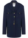 Moschino Peak-lapel Cotton-blend Coat In Blue