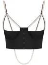 Moschino Stretch Poplin Crop Top With Pearls In Black