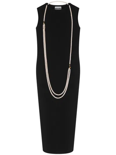 Moschino Pearl-embellished Midi Dress In Black