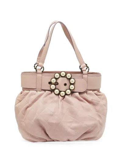 Pre-owned Moschino Pearl Embellished Quilted Leather Tote Bag In Pink