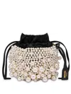 Moschino Satin-beuteltasche Mit Perlen In Schwarz