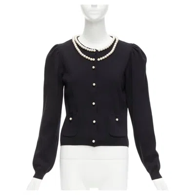 Pre-owned Moschino Pearl Necklace Collar Black Soft Knit Preppy Cardigan It40 S