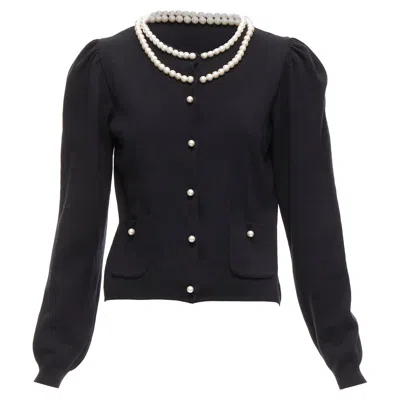 Moschino Pearl Necklace Collar Soft Knit Preppy Cardigan In Black