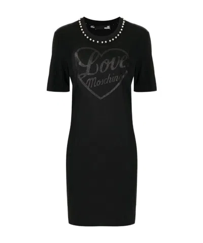 Moschino Pearl-trim T-shirt Dress In Black
