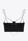 Moschino Stretch Poplin Crop Top With Pearls In Black