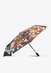 Moschino Strung-pearls Logo-print Compact Umbrella In Multicolor
