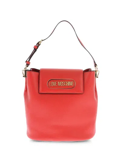Moschino Pebbled Logo-plaque Bucket Bag In Red