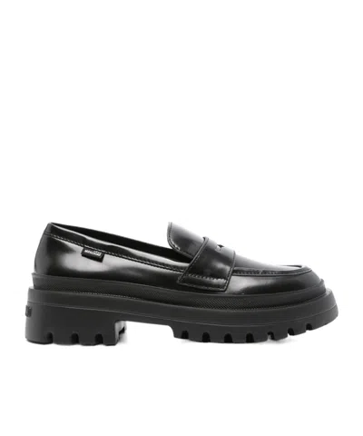 Moschino Penny Slot Leather Loafers In Black
