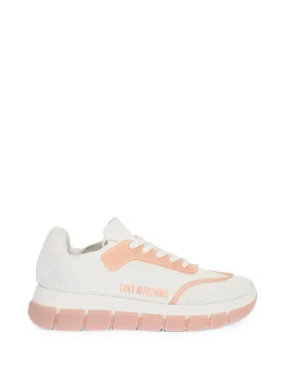 Moschino Perforated Panelled Sneakers In White