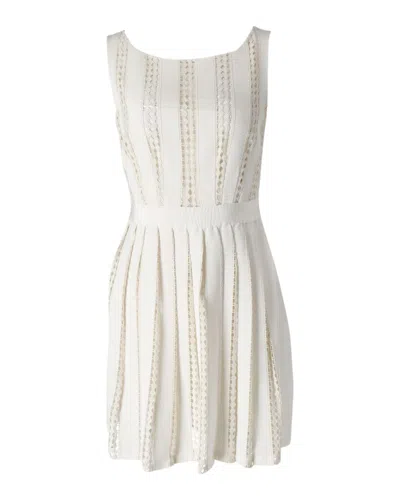 Moschino Perforated Pleated Dress In Cream Cotton In White