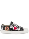 Moschino Black Leather Sneakers With Playful Pins In Black