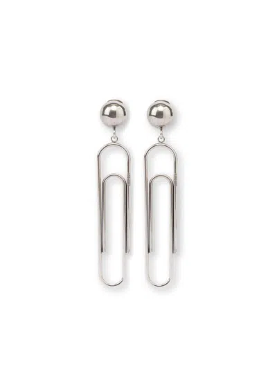 Moschino Pin-shape Drop Earrings In Silver