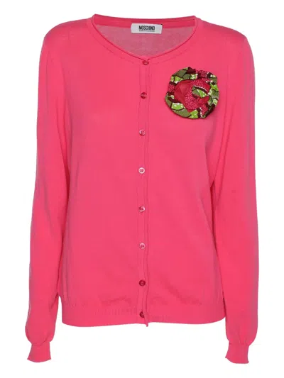 Pre-owned Moschino 花卉贴花排扣开衫 In Pink