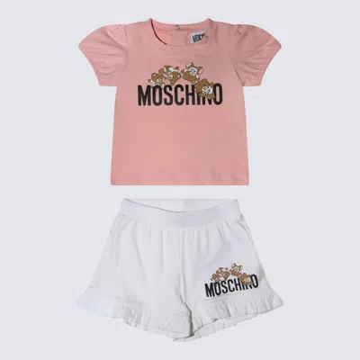 Moschino Babies' Pink And White Cotton Jumpsuits In Sugar Rose