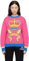 Moschino Pink & Yellow Jacquard Sweater In A1217 Fantasy Fucsia