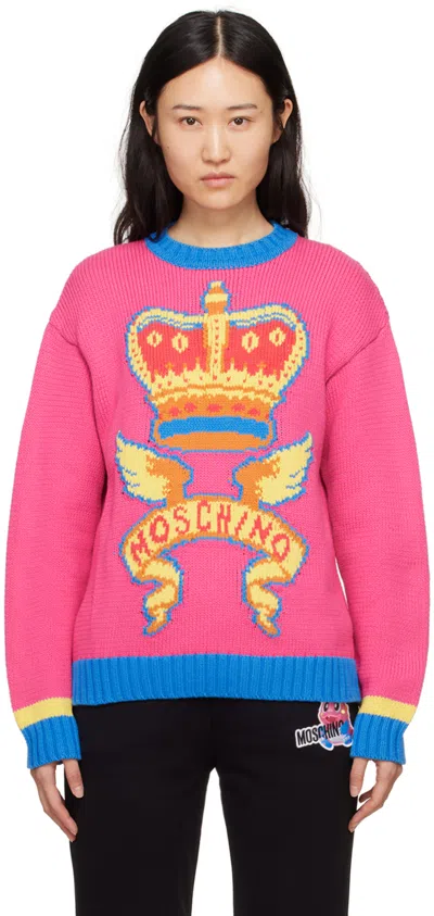 Moschino Pink & Yellow Jacquard Sweater In A1217 Fantasy Fucsia