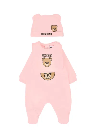 Moschino Pink Baby Set For Baby Girl With Teddy Bear