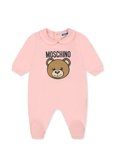 Moschino Pink Babygrow For Baby Girl With Teddy Bear