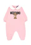 Moschino Pink Babygrow For Baby Girl With Teddy Bear In Pink