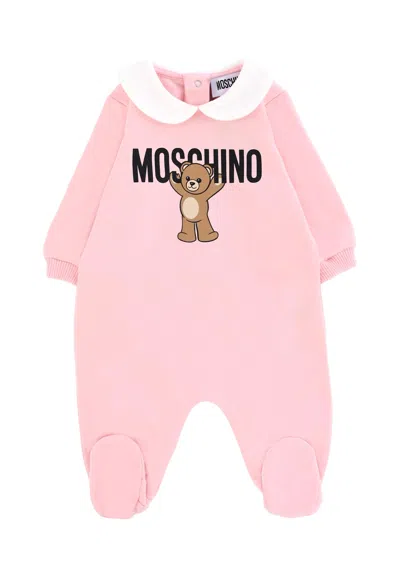 Moschino Pink Babygrow For Baby Girl With Teddy Bear