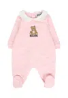 Moschino Pink Babygrow For Baby Girl With Teddy Bear In Pink