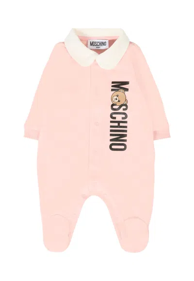 Moschino Pink Babygrow For Baby Girl With Teddy Bear