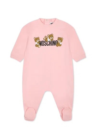 Moschino Pink Babygrow For Baby Girl With Teddy Bears