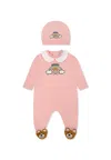 Moschino Pink Babygrow Set For Baby Girl With Teddy Bear In Pink