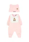 Moschino Pink Babygrow Set For Baby Girl With Teddy Bear In Pink