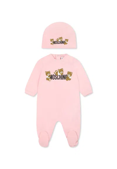 Moschino Pink Babygrow Set For Baby Girl With Teddy Bears