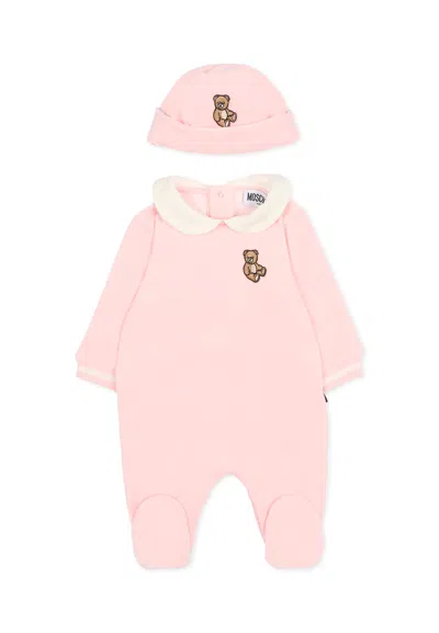 Moschino Pink Babygrow Set For Babykids With Teddy Bear