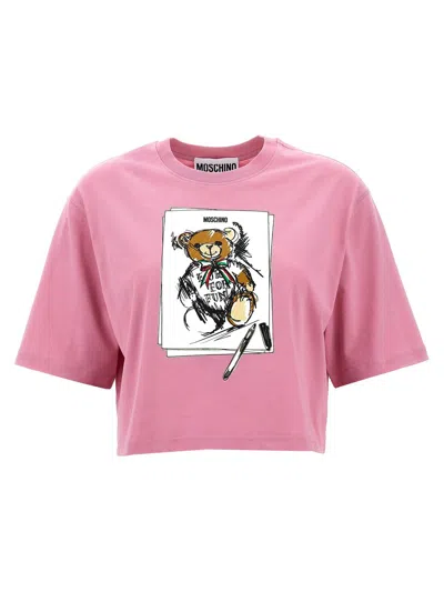 Moschino Printed Cropped T-shirt Pink