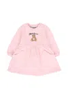 Moschino Pink Dress For Girl With Teddy Bear And Logo In Pink