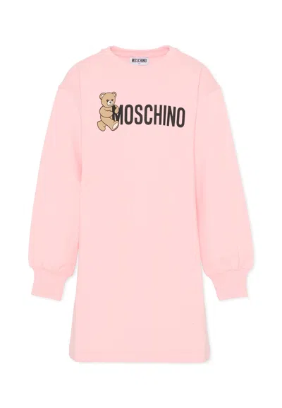 Moschino Kids' Pink Dress For Girl With Teddy Bear In Animal Print