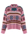 Moschino Wool Sweater With Intarsia Design And Crew Neck In Pink
