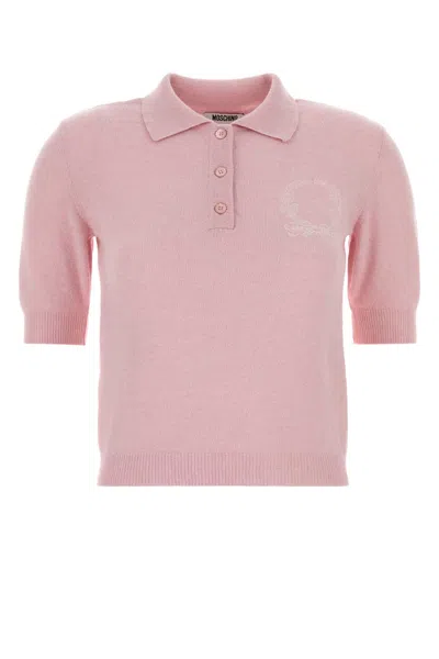 Moschino Knit Polo Shirt Short Sleeves Ribbed Edges In Pink